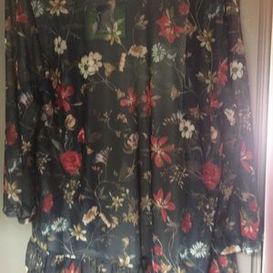 Sheer high low ruffled floral cover up.